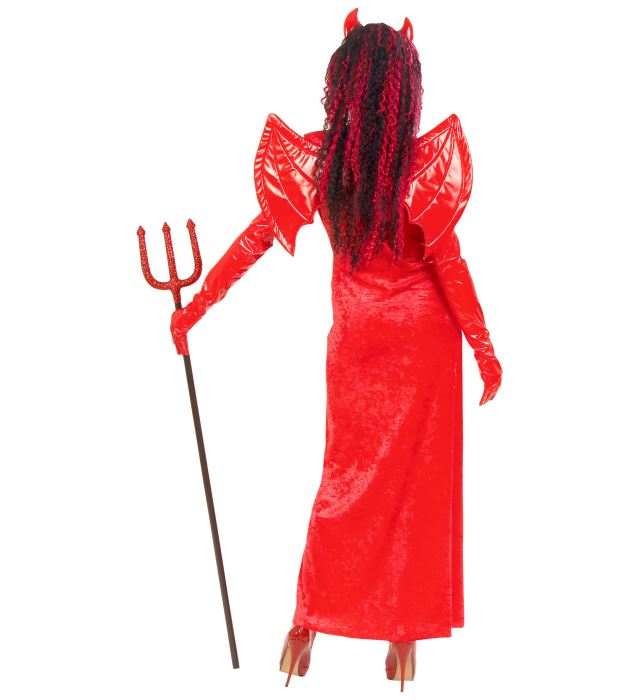 DEVILICIOUS Teufelskostüm mit rotem Kleid, schwarzen Flügeln und Teufelshörnern