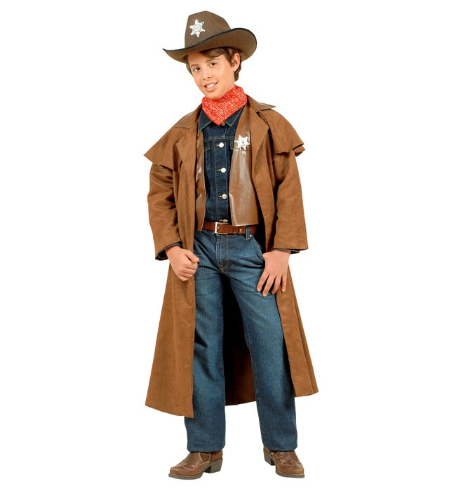 Cowboy Kostüm-Set mit Wildleder-Mantel, Weste, Sheriffstern und Halstuch