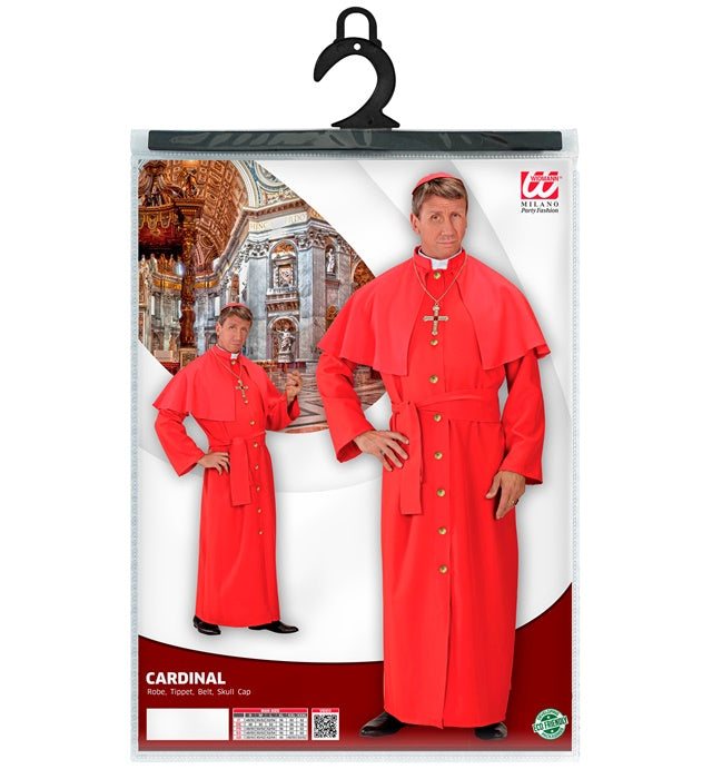 Rotes Kardinal-Kostüm mit Robe, Pelerine, Gürtel und Kalotte
