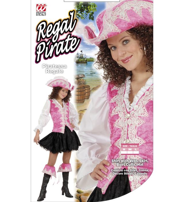Königliche Piratin Kostüm in Rosa aus Samt mit Bluse, Weste, Rock und Hut