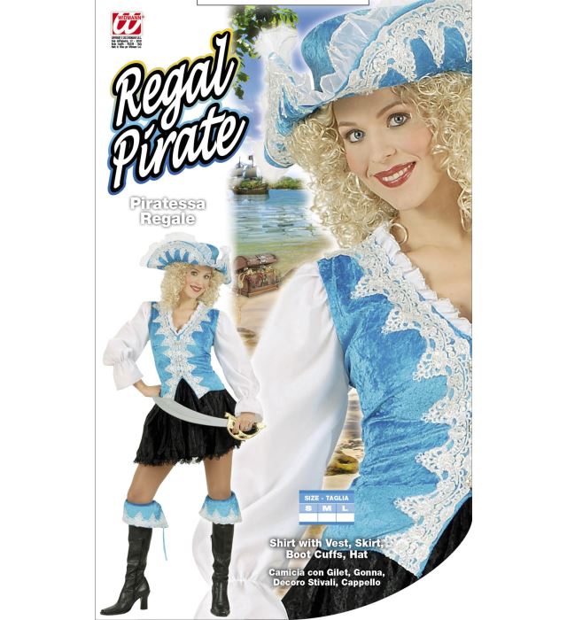 Königliche Piratin Kostüm in Türkis aus Samt mit Bluse, Weste, Rock und Piratenhut