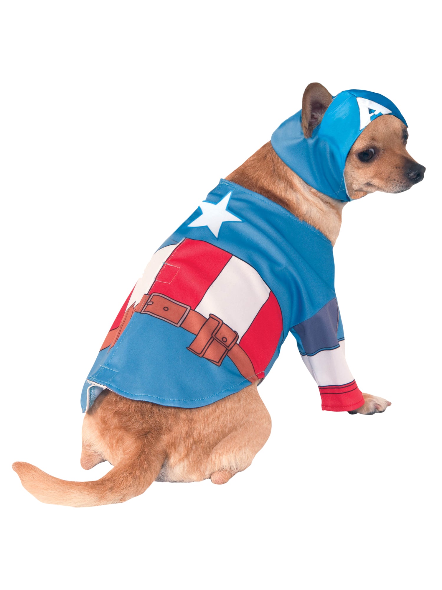 Captain America Haustierkostüm von Rubies mit Overall und Kopfschmuck – Produktansicht