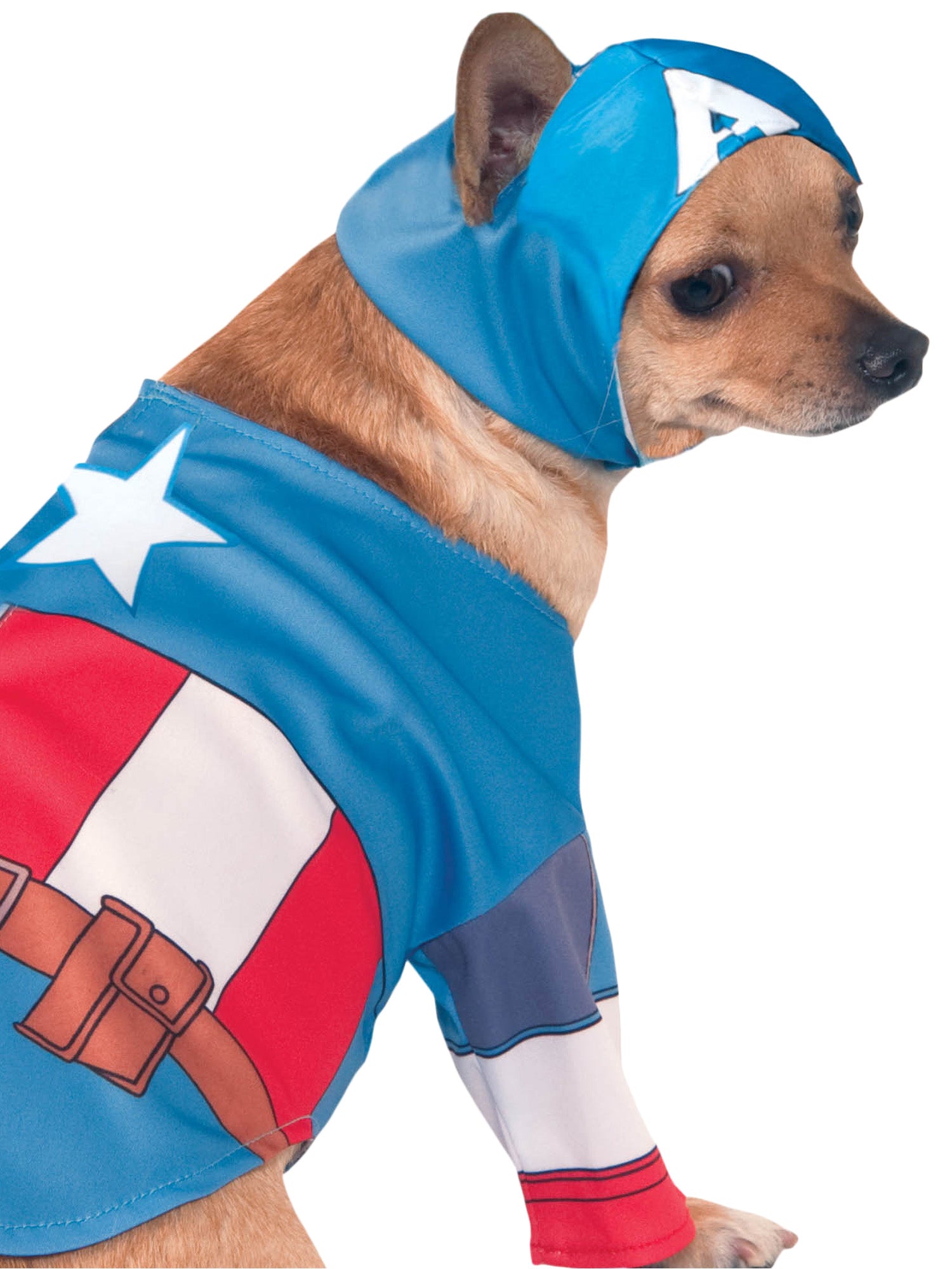 Captain America Haustierkostüm von Rubies mit Overall und Kopfschmuck – Detailansicht