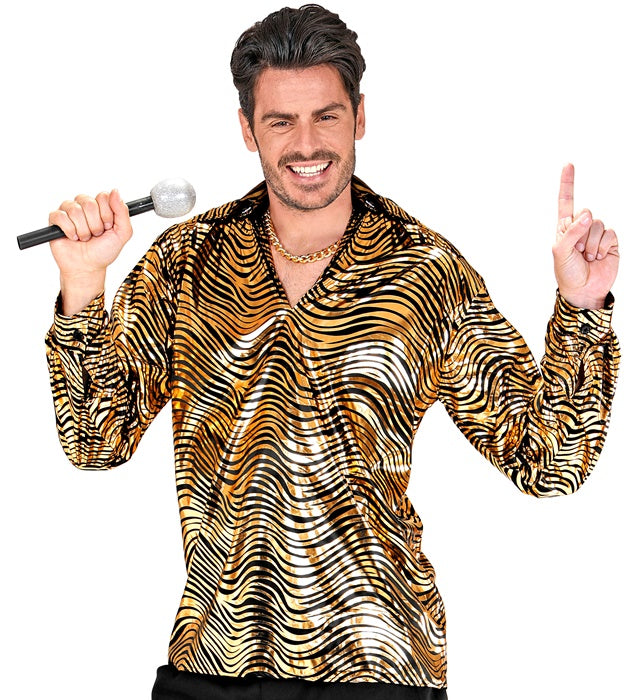 THE 70s DISCO STYLE golden waves Hemd mit goldenem Wellenmuster im 70er Jahre Stil