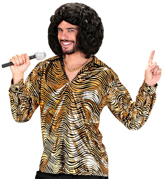 THE 70s DISCO STYLE golden waves Hemd mit goldenem Wellenmuster im 70er Jahre Stil