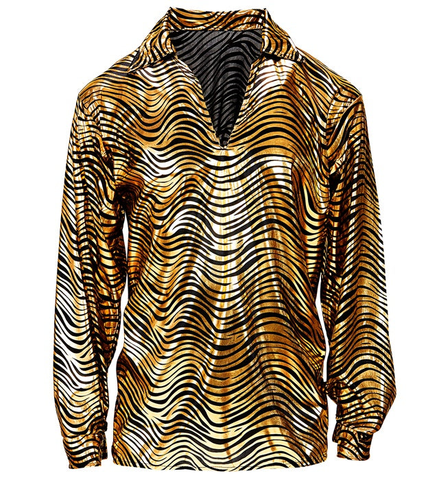 THE 70s DISCO STYLE golden waves Hemd mit goldenem Wellenmuster im 70er Jahre Stil