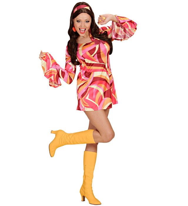 70er Jahre MOD Kleid in drei Farben mit passendem Stirnband für Fasnacht