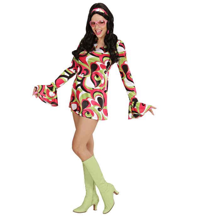 70er Jahre MOD Kleid in drei Farben mit passendem Stirnband für Fasnacht