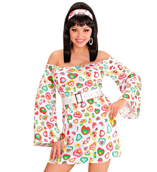 70s MOD Damenkleid mit Gürtel und Stirnband im Retro Stil