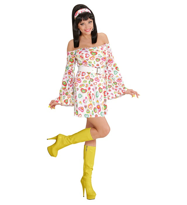 70s MOD Damenkleid mit Gürtel und Stirnband im Retro Stil