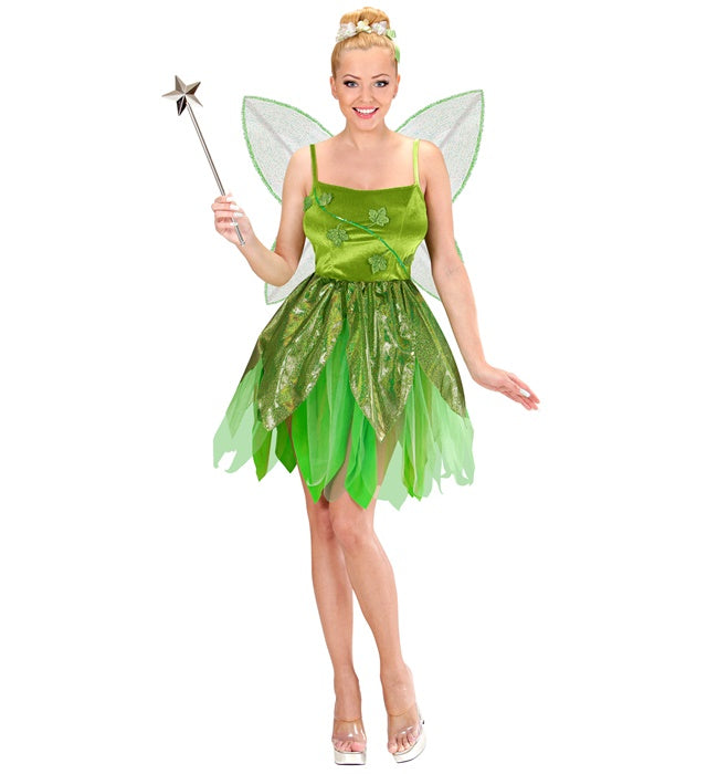 Waldfee-Kostüm mit fließendem Kleid und zarten Flügeln für Fasnacht