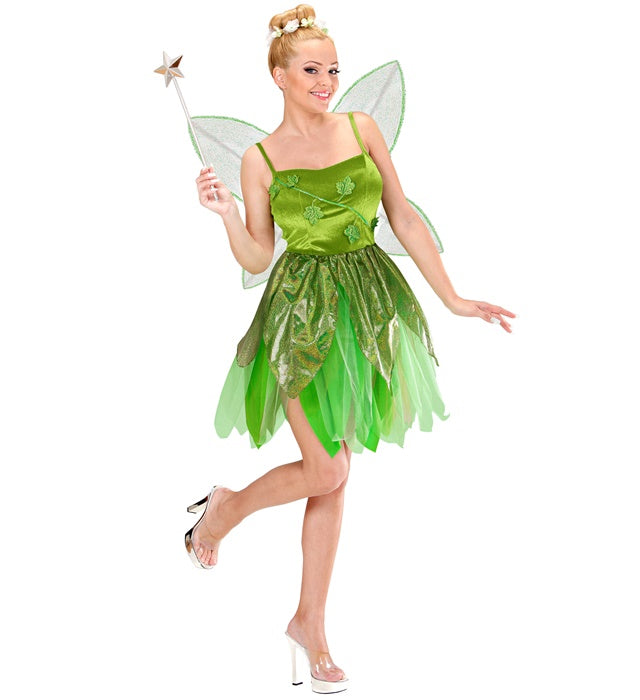 Waldfee-Kostüm mit fließendem Kleid und zarten Flügeln für Fasnacht