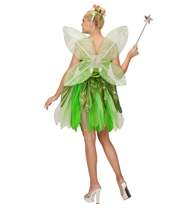 Waldfee-Kostüm mit fließendem Kleid und zarten Flügeln für Fasnacht
