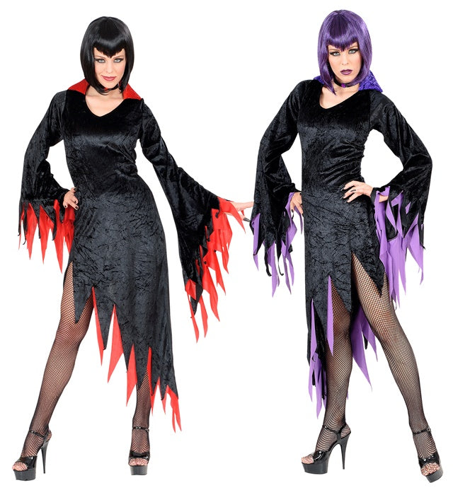 DARK MISTRESS Samtkleid mit Kragen und Halskette in zwei Farben