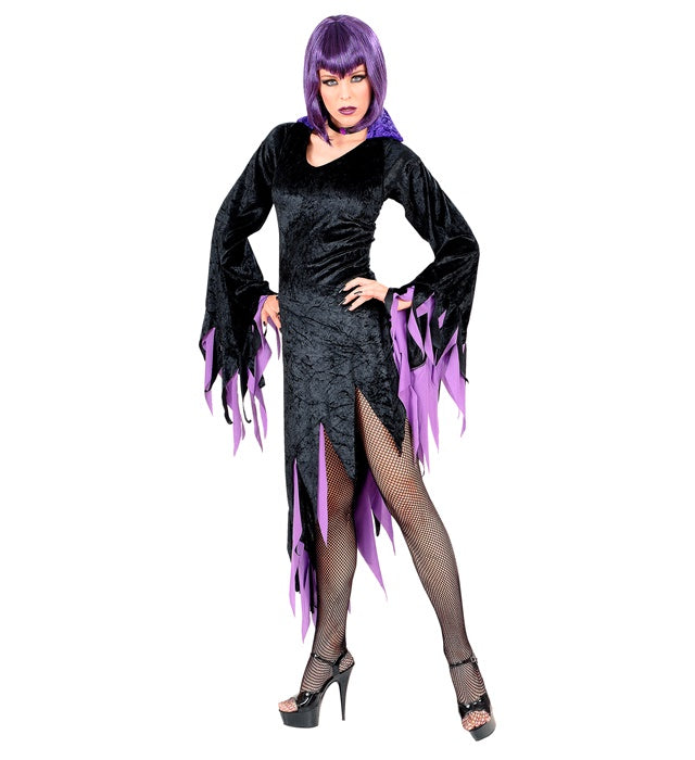 DARK MISTRESS Samtkleid mit Kragen und Halskette in zwei Farben