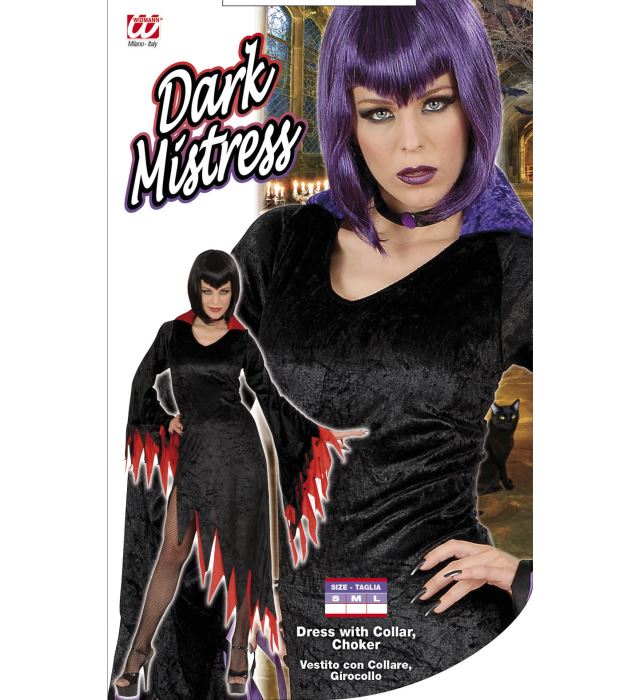 DARK MISTRESS Samtkleid mit Kragen und Halskette in zwei Farben