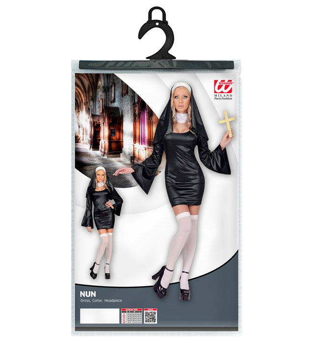 Nonnenkostüm Set bestehend aus Kleid, Halsband und Haube für Fasnacht