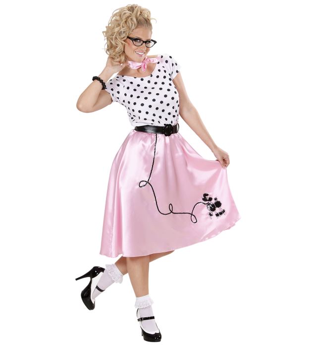 50er Jahre Pudel Girl Kostüm mit Kleid, Gürtel und Halstuch für Fasnacht