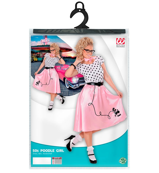 50er Jahre Pudel Girl Kostüm mit Kleid, Gürtel und Halstuch für Fasnacht