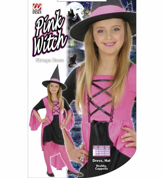 Rosa Hexe Kostüm mit Kleid und spitzem Hexenhut für Fasnacht