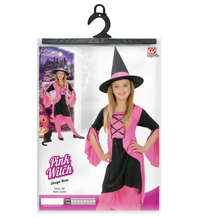 Rosa Hexe Kostüm mit Kleid und spitzem Hexenhut für Fasnacht