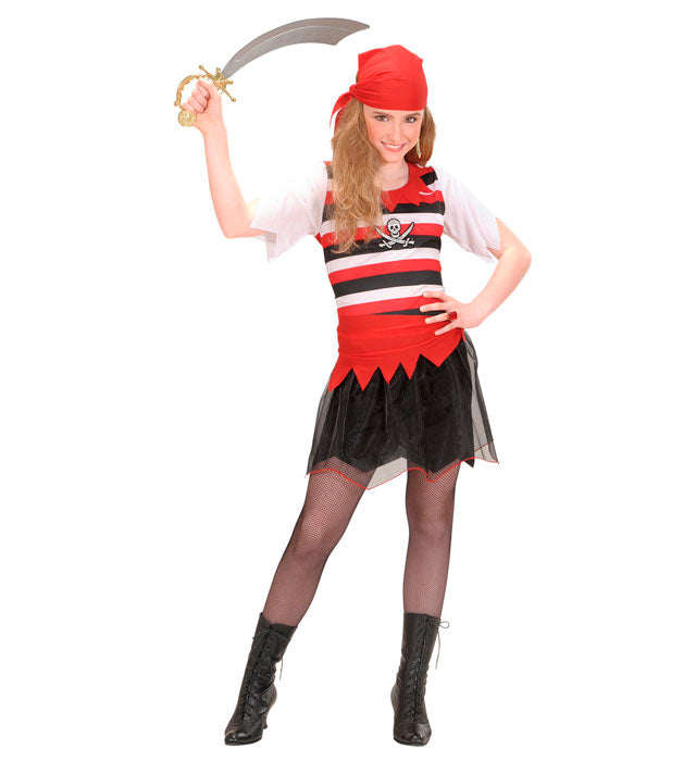 Piratin Kostüm bestehend aus Kleid, Gürtel und Kopftuch für Fasnacht und Karneval