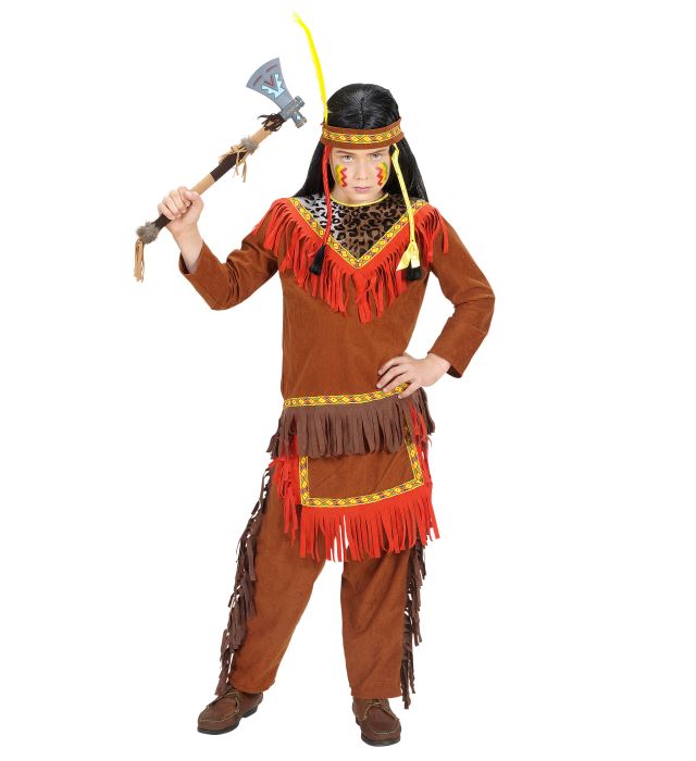 Indianer-Kostüm bestehend aus Oberteil, Hose und Stirnband mit Feder für Fasnacht