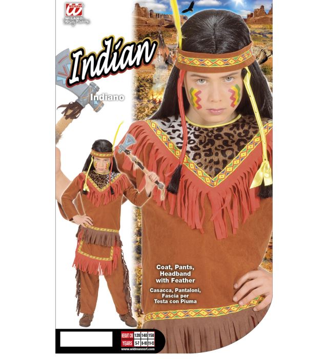 Indianer-Kostüm bestehend aus Oberteil, Hose und Stirnband mit Feder für Fasnacht