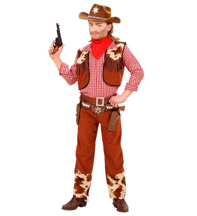 Cowboy-Kostüm mit Hemd, Weste, Hose, Gürtel und Halstuch für Fasnacht und Karneval
