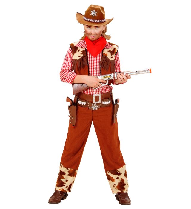 Cowboy-Kostüm mit Hemd, Weste, Hose, Gürtel und Halstuch für Fasnacht und Karneval