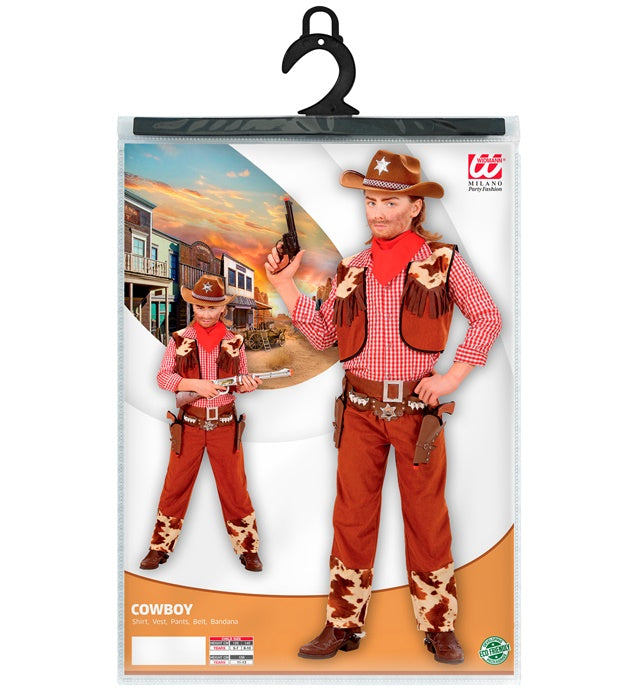 Cowboy-Kostüm mit Hemd, Weste, Hose, Gürtel und Halstuch für Fasnacht und Karneval