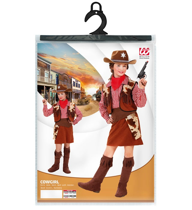 Cowgirl Kostüm Set mit Bluse, Weste, Rock, Gürtel, Überstiefeln und Halstuch