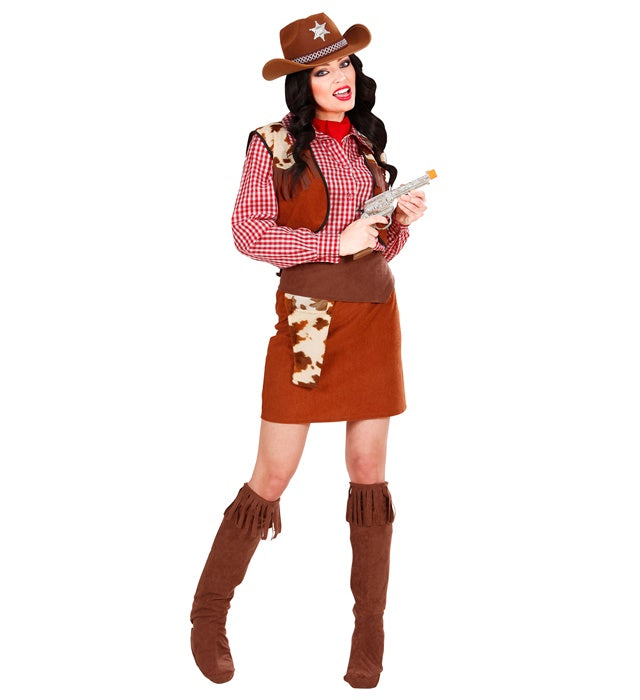 Cowgirl Kostüm Set mit Bluse, Weste, Rock und Western-Accessoires auf Fasnacht