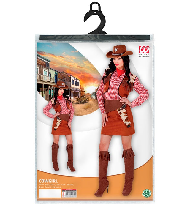 Cowgirl Kostüm Set mit Bluse, Weste, Rock und Western-Accessoires auf Fasnacht