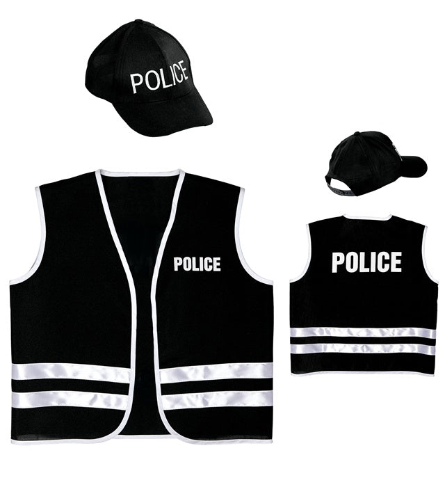 Polizisten-Kostüm bestehend aus Weste und Basecap für Fasnacht