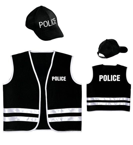 Polizisten-Kostüm bestehend aus Weste und Basecap für Fasnacht