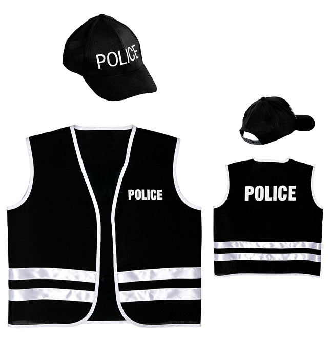Polizisten-Weste mit Basecap für Fasnacht-Kostüm