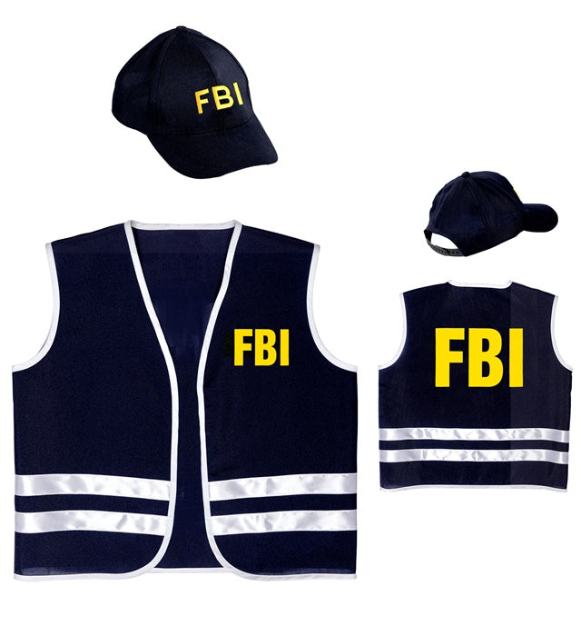 FBI Agent Kostüm-Set bestehend aus schwarzer Weste und FBI-Hut