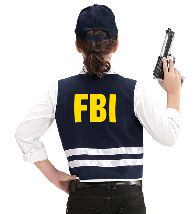 FBI Agent Kostüm-Set bestehend aus schwarzer Weste und FBI-Hut