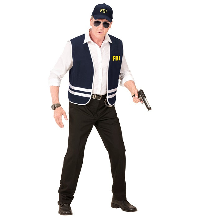 FBI Agent Kostüm bestehend aus schwarzer Weste und Hut für Fasnacht und Mottoparty