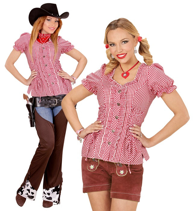 Karierte rote Bluse mit klassischem Karomuster für Fasnacht