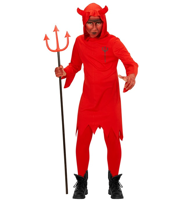 Teufel Tunika mit Kapuze in rot für Fasnacht und Karneval