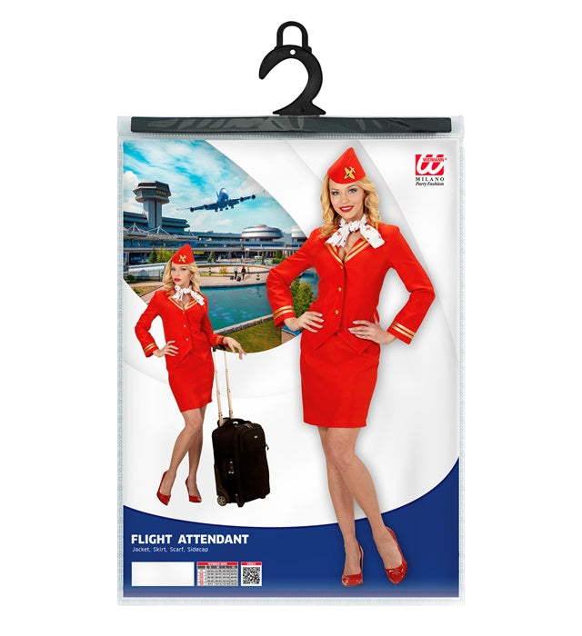 Stewardess Kostüm Set mit Jacke, Rock, Halstuch und Mütze