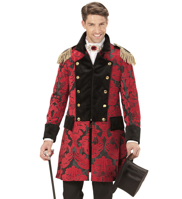 Roter Paradefrack aus Jacquard-Stoff für Herren, geeignet für Fasnacht und Karneval