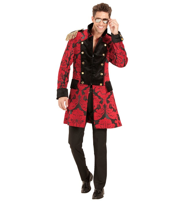 Roter Paradefrack aus Jacquard-Stoff für Herren, geeignet für Fasnacht und Karneval