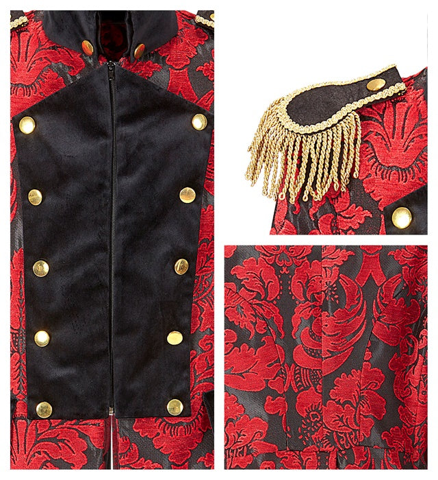 Roter Paradefrack aus Jacquard-Stoff für Herren, geeignet für Fasnacht und Karneval
