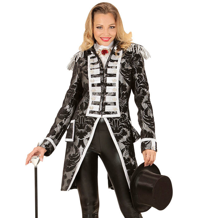 Silberner Damen-Paradefrack aus Jacquard für Fasnacht und Karneval