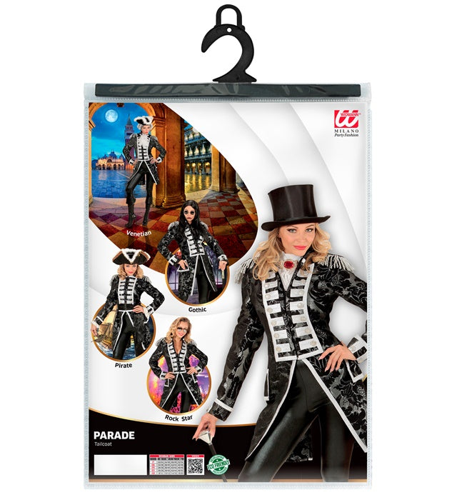 Silberner Damen-Paradefrack aus Jacquard für Fasnacht und Karneval