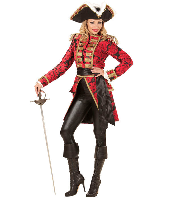 Roter Paradefrack aus Jacquard-Stoff für Damen, geeignet für Fasnacht und Karneval