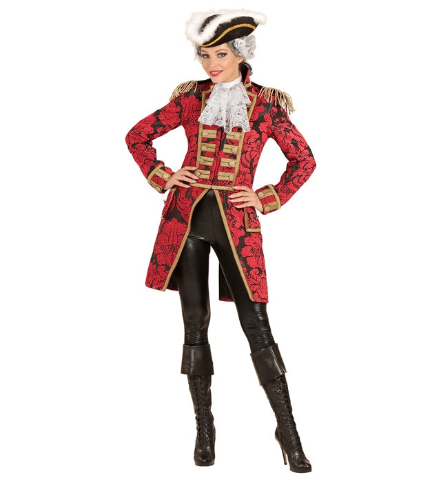 Roter Paradefrack aus Jacquard-Stoff für Damen, geeignet für Fasnacht und Karneval